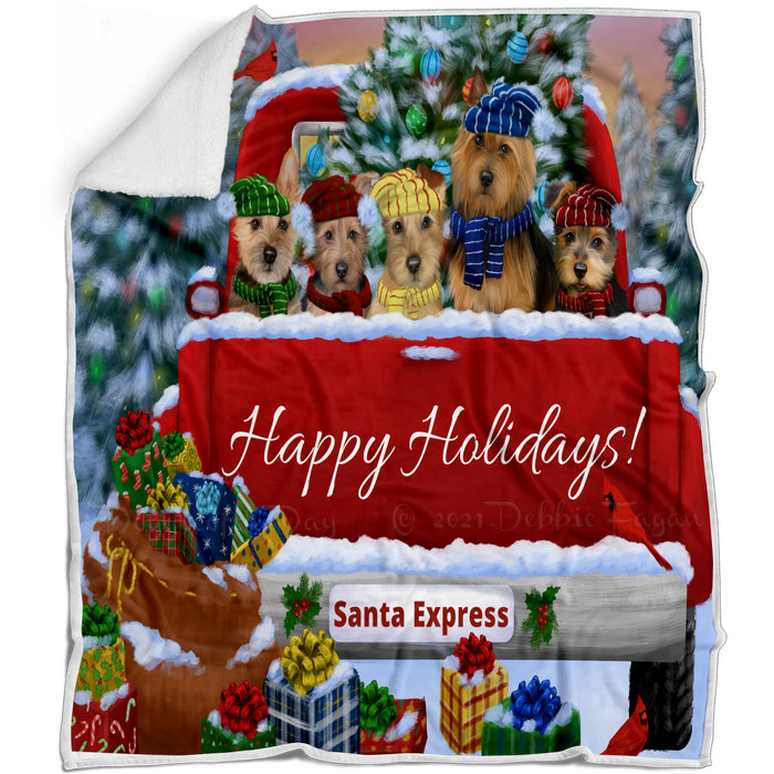 Christmas Red Truck Travlin Home for the Holidays Australian Terrier Dogs Blanket - Lightweight Soft Cozy and Durable Bed Blanket - Animal Theme Fuzzy Blanket for Sofa Couch