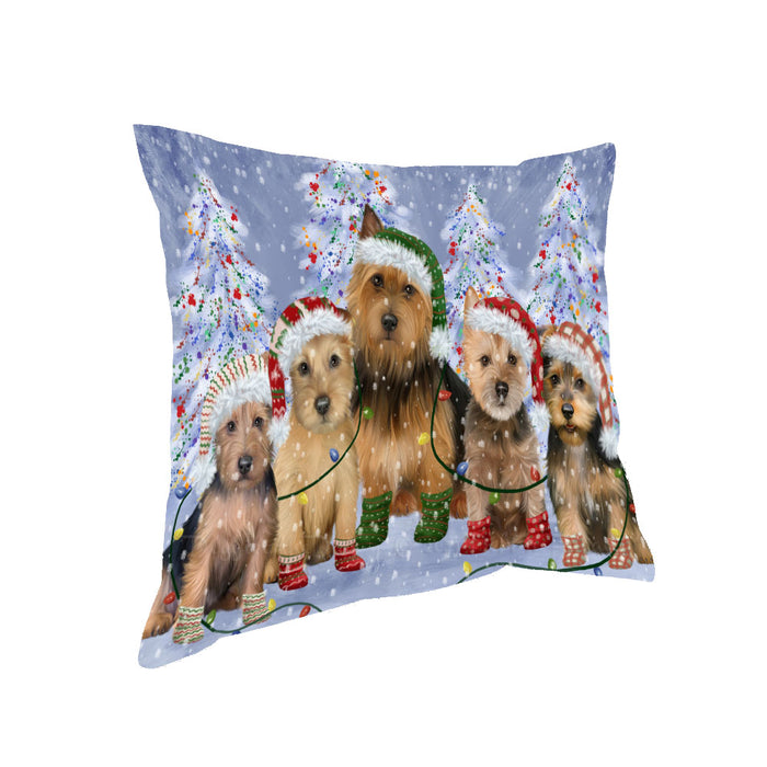 Christmas Lights and Australian Terrier Dogs Pillow with Top Quality High-Resolution Images - Ultra Soft Pet Pillows for Sleeping - Reversible & Comfort - Ideal Gift for Dog Lover - Cushion for Sofa Couch Bed - 100% Polyester