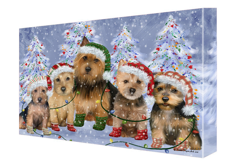 Christmas Lights and Australian Terrier Dogs Canvas Wall Art - Premium Quality Ready to Hang Room Decor Wall Art Canvas - Unique Animal Printed Digital Painting for Decoration