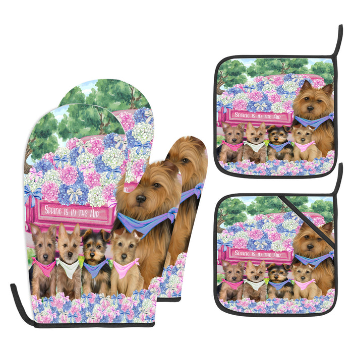 Australian Terrier Oven Mitts and Pot Holder Set: Explore a Variety of Designs, Personalized, Potholders with Kitchen Gloves for Cooking, Custom, Halloween Gifts for Dog Mom