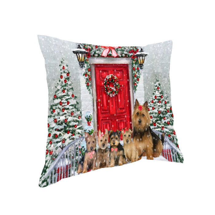 Christmas Holiday Welcome Australian Terrier Dogs Pillow with Top Quality High-Resolution Images - Ultra Soft Pet Pillows for Sleeping - Reversible & Comfort - Ideal Gift for Dog Lover - Cushion for Sofa Couch Bed - 100% Polyester