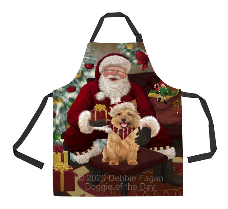 Santa's Christmas Surprise Australian Terrier Dog Apron - Adjustable Long Neck Bib for Adults - Waterproof Polyester Fabric With 2 Pockets - Chef Apron for Cooking, Dish Washing, Gardening, and Pet Grooming
