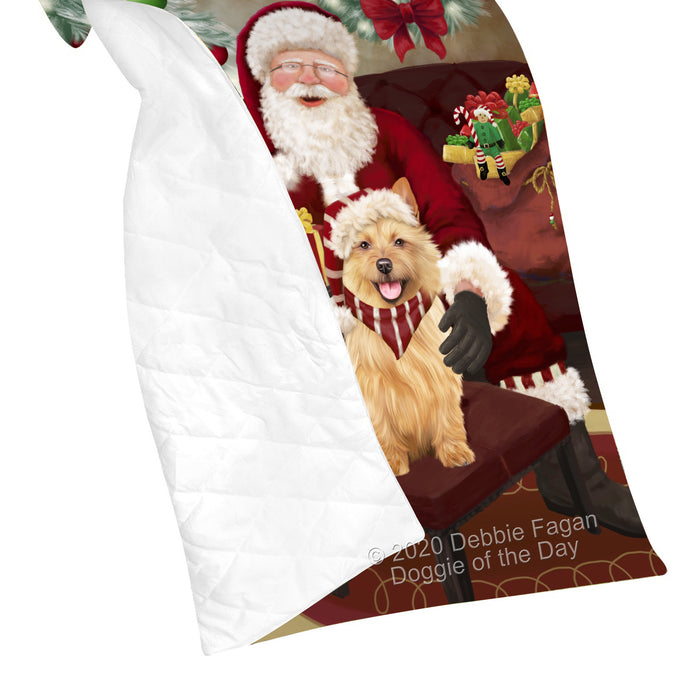 Santa's Christmas Surprise Australian Terrier Dog Quilt Bed Coverlet Bedspread - Pets Comforter Unique One-side Animal Printing - Soft Lightweight Durable Washable Polyester Quilt