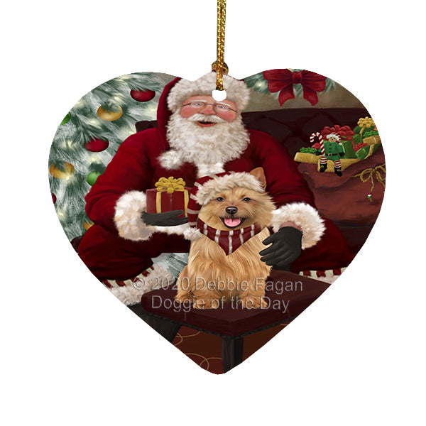 Santa's Christmas Surprise Australian Terrier Dog Heart Christmas Ornament RFPOR58340
