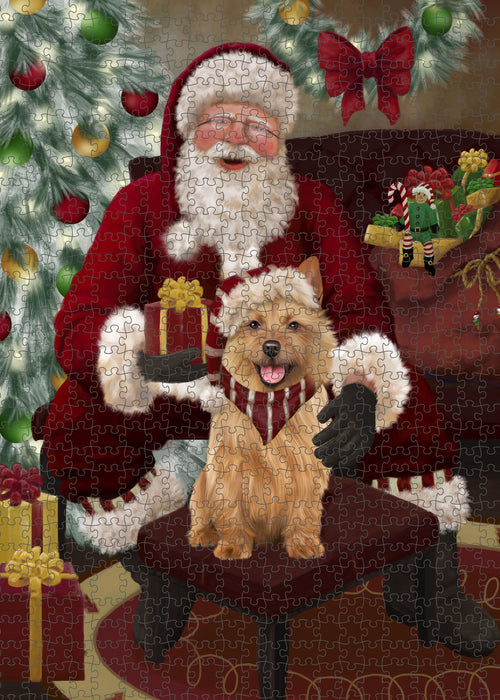 Santa's Christmas Surprise Australian Terrier Dog Puzzle with Photo Tin PUZL100692
