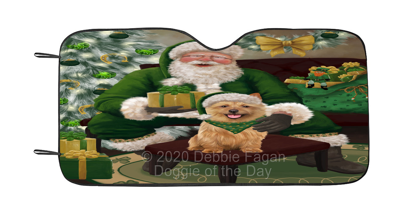 Christmas Irish Santa with Gift and Australian Terrier Dog Car Sun Shade Cover Curtain