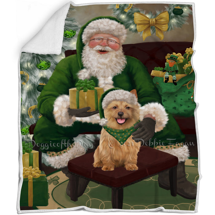 Christmas Irish Santa with Gift and Australian Terrier Dog Blanket BLNKT141208