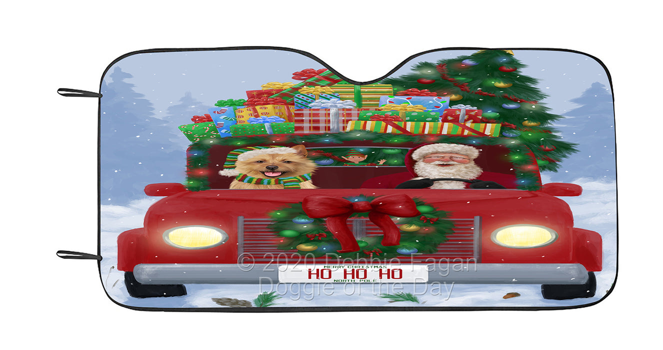 Christmas Honk Honk Red Truck with Santa and Australian Terrier Dog Car Sun Shade Cover Curtain
