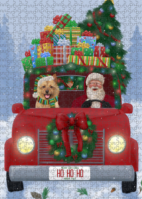 Christmas Honk Honk Red Truck Here Comes with Santa and Australian Terrier Dog Puzzle with Photo Tin PUZL99908