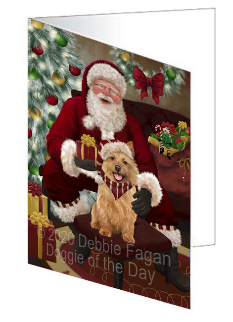 Santa's Christmas Surprise Australian Terrier Dog Handmade Artwork Assorted Pets Greeting Cards and Note Cards with Envelopes for All Occasions and Holiday Seasons