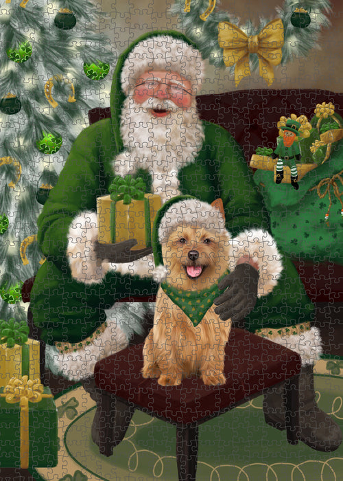 Christmas Irish Santa with Gift and Australian Terrier Dog Puzzle with Photo Tin PUZL100300