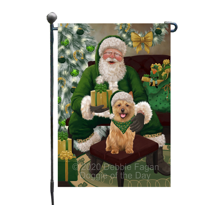 Christmas Irish Santa with Gift and Australian Terrier Dog Garden Flag GFLG66616