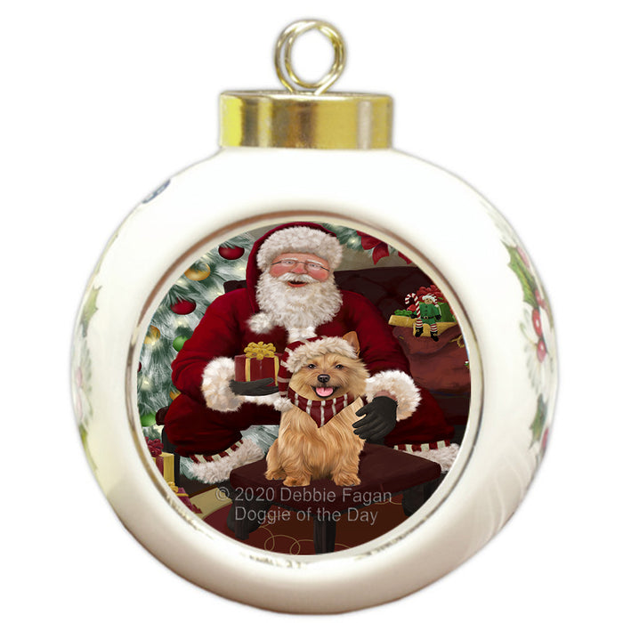 Santa's Christmas Surprise Australian Terrier Dog Round Ball Christmas Ornament RBPOR57998