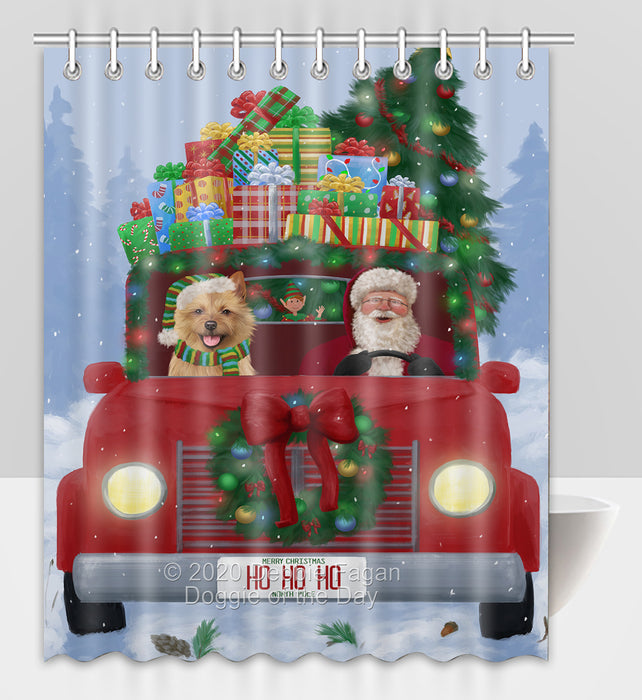 Christmas Honk Honk Red Truck Here Comes with Santa and Australian Terrier Dog Shower Curtain Bathroom Accessories Decor Bath Tub Screens SC012