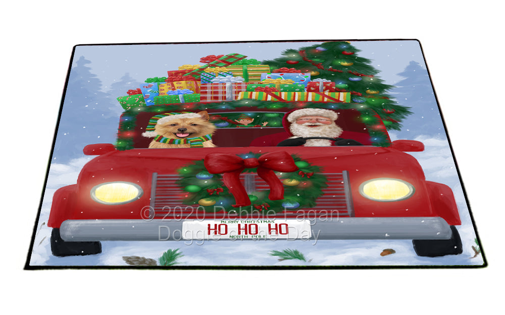 Christmas Honk Honk Red Truck Here Comes with Santa and Australian Terrier Dog Indoor/Outdoor Welcome Floormat - Premium Quality Washable Anti-Slip Doormat Rug FLMS56779
