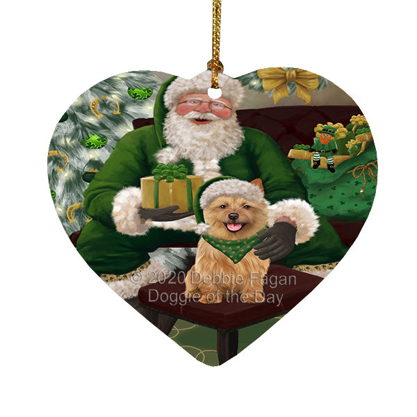 Christmas Irish Santa with Gift and American Staffordshire Dog Heart Christmas Ornament RFPOR58241
