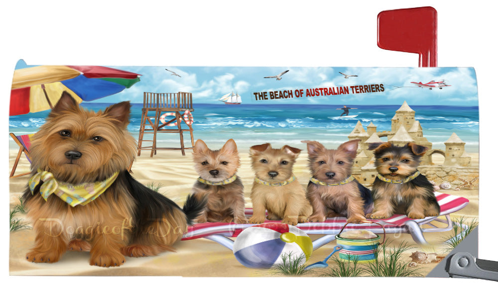 Pet Friendly Beach Australian Terrier Dogs Magnetic Mailbox Cover Both Sides Pet Theme Printed Decorative Letter Box Wrap Case Postbox Thick Magnetic Vinyl Material