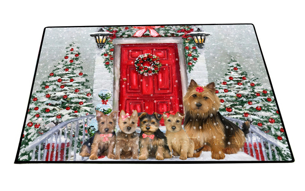 Christmas Holiday Welcome Australian Terrier Dogs Floor Mat- Anti-Slip Pet Door Mat Indoor Outdoor Front Rug Mats for Home Outside Entrance Pets Portrait Unique Rug Washable Premium Quality Mat