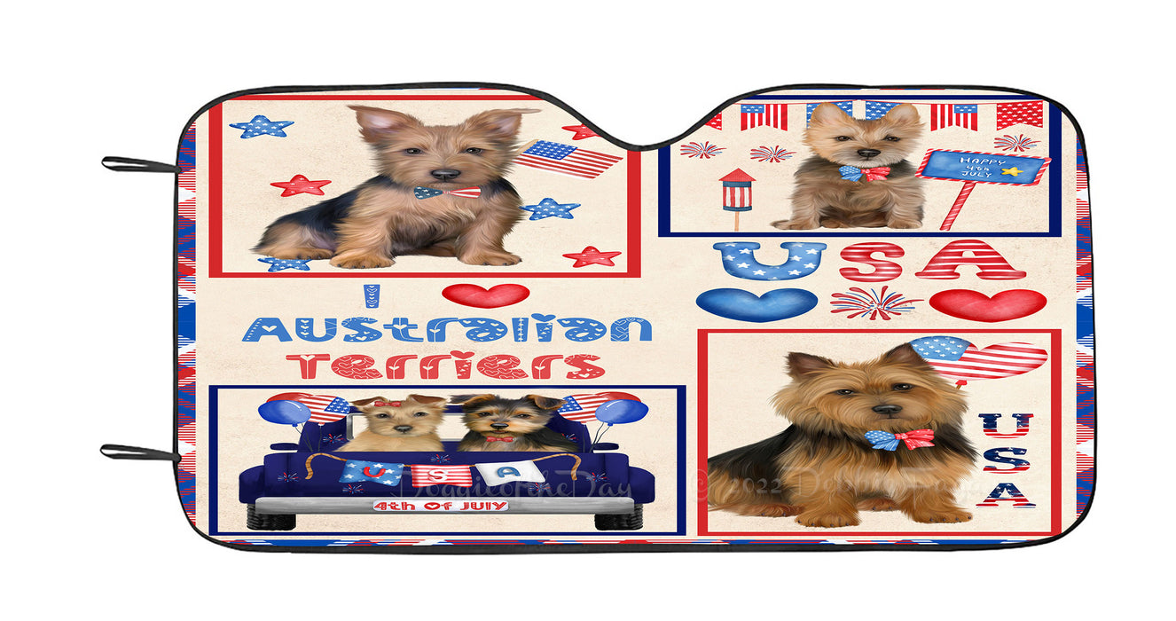 4th of July Independence Day I Love USA Australian Terrier Dogs Car Sun Shade Cover Curtain