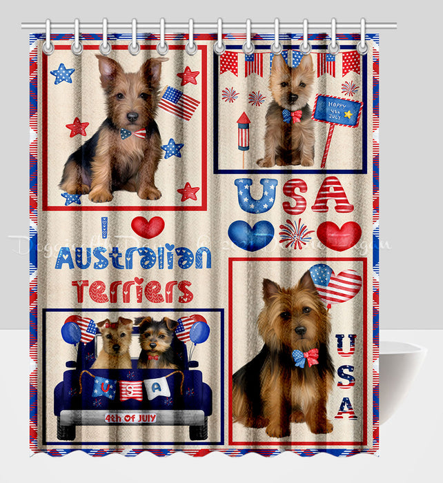 4th of July Independence Day I Love USA Australian Terrier Dogs Shower Curtain Pet Painting Bathtub Curtain Waterproof Polyester One-Side Printing Decor Bath Tub Curtain for Bathroom with Hooks