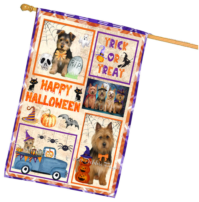 Happy Halloween Trick or Treat Australian Terrier Dogs House Flag Outdoor Decorative Double Sided Pet Portrait Weather Resistant Premium Quality Animal Printed Home Decorative Flags 100% Polyester