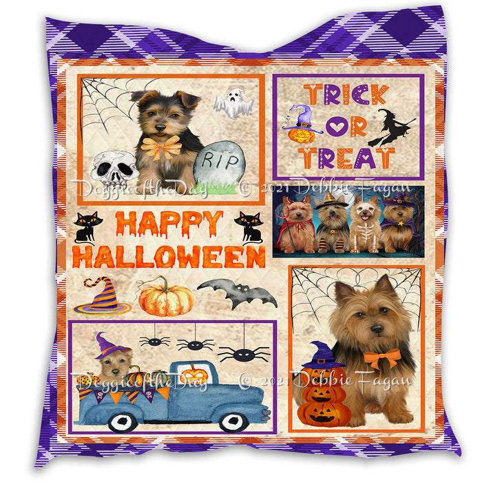 Happy Halloween Trick or Treat Pumpkin Australian Terrier Dogs Lightweight Soft Bedspread Coverlet Bedding Quilt QUILT60726