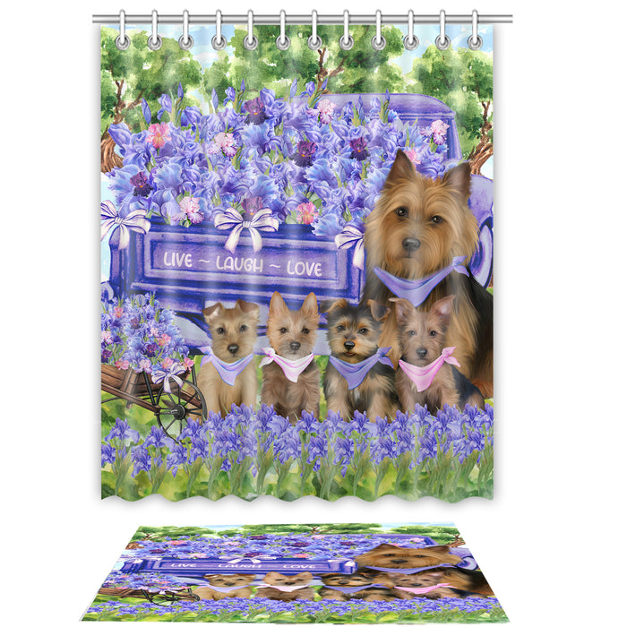 Australian Terrier Shower Curtain & Bath Mat Set, Custom, Explore a Variety of Designs, Personalized, Curtains with hooks and Rug Bathroom Decor, Halloween Gift for Dog Lovers