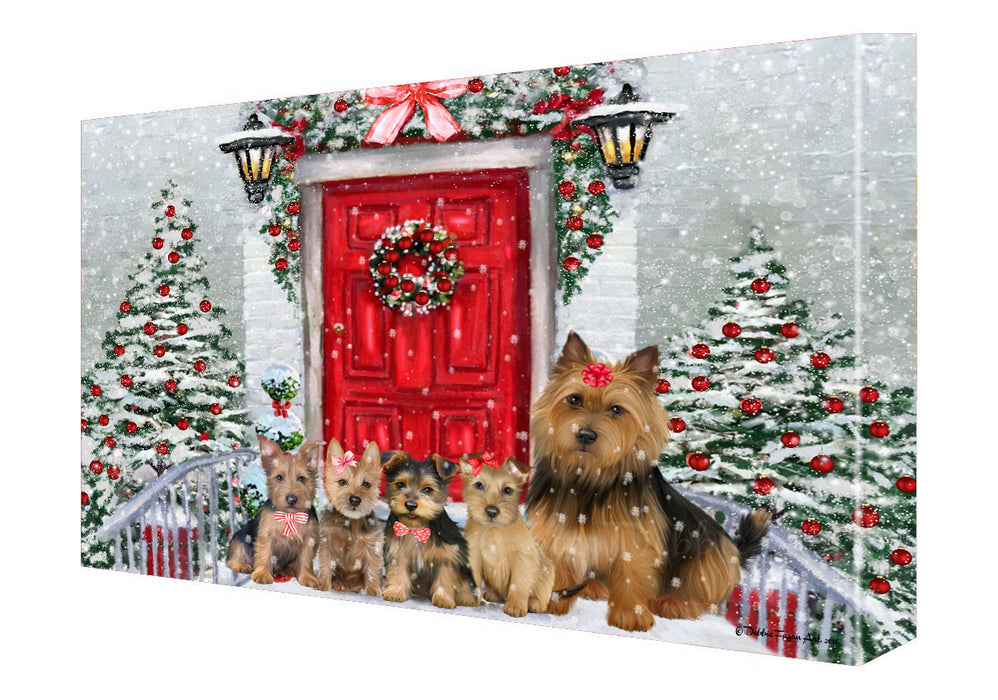 Christmas Holiday Welcome Australian Terrier Dogs Canvas Wall Art - Premium Quality Ready to Hang Room Decor Wall Art Canvas - Unique Animal Printed Digital Painting for Decoration