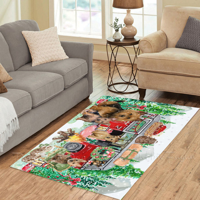Christmas Time Camping with Australian Terrier Dogs Area Rug - Ultra Soft Cute Pet Printed Unique Style Floor Living Room Carpet Decorative Rug for Indoor Gift for Pet Lovers
