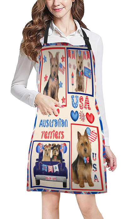 4th of July Independence Day I Love USA Australian Terrier Dogs Apron - Adjustable Long Neck Bib for Adults - Waterproof Polyester Fabric With 2 Pockets - Chef Apron for Cooking, Dish Washing, Gardening, and Pet Grooming