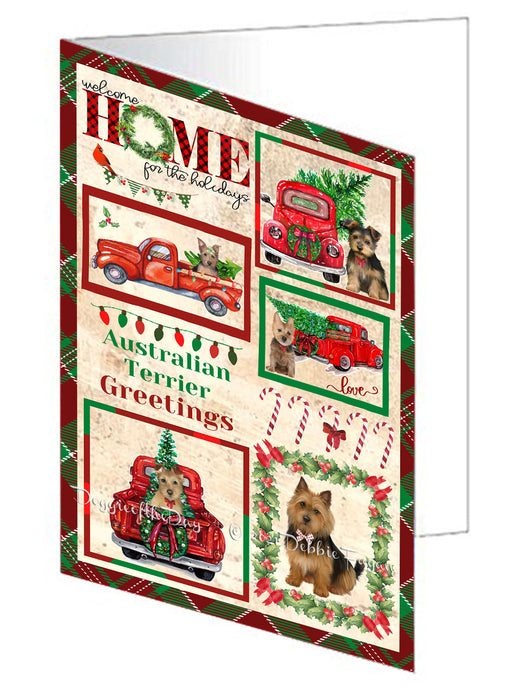 Welcome Home for Christmas Holidays Australian Terrier Dogs Handmade Artwork Assorted Pets Greeting Cards and Note Cards with Envelopes for All Occasions and Holiday Seasons GCD76073