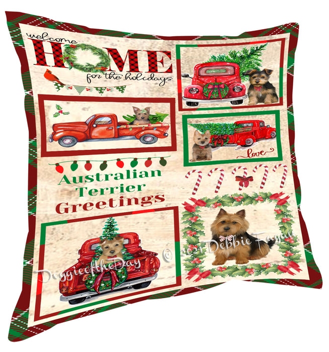 Welcome Home for Christmas Holidays Australian Terrier Dogs Pillow with Top Quality High-Resolution Images - Ultra Soft Pet Pillows for Sleeping - Reversible & Comfort - Ideal Gift for Dog Lover - Cushion for Sofa Couch Bed - 100% Polyester