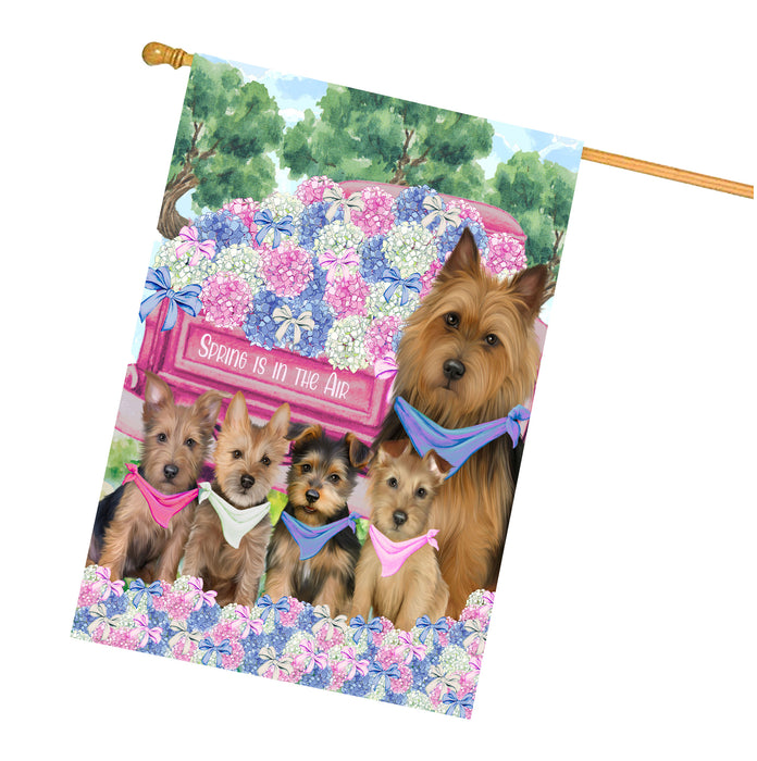 Australian Terrier Dogs House Flag: Explore a Variety of Personalized Designs, Double-Sided, Weather Resistant, Custom, Home Outside Yard Decor for Dog and Pet Lovers
