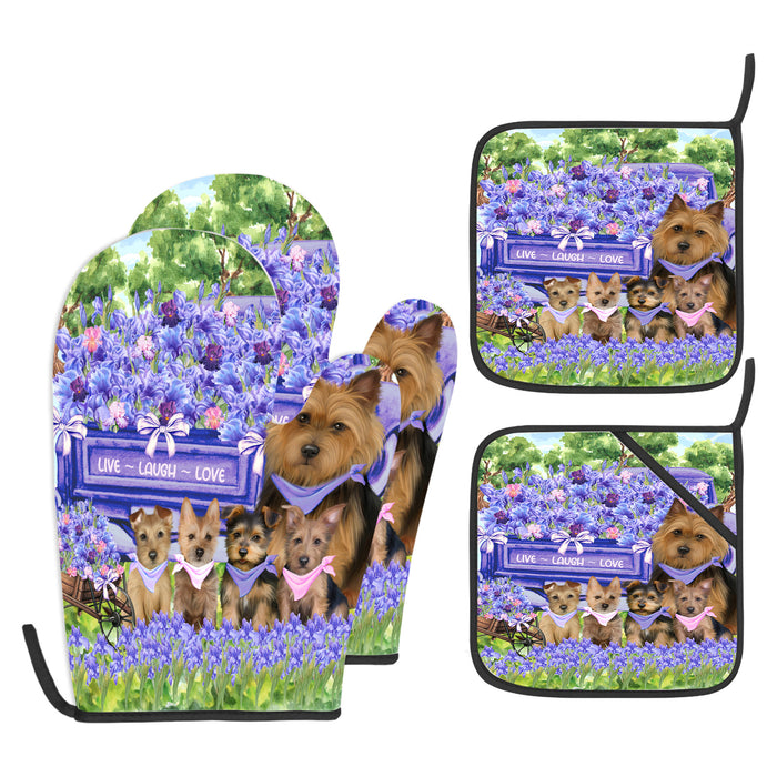 Australian Terrier Oven Mitts and Pot Holder Set: Kitchen Gloves for Cooking with Potholders, Custom, Personalized, Explore a Variety of Designs, Dog Lovers Gift