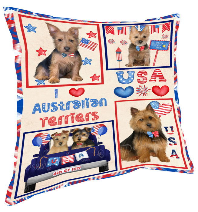4th of July Independence Day I Love USA Australian Terrier Dogs Pillow with Top Quality High-Resolution Images - Ultra Soft Pet Pillows for Sleeping - Reversible & Comfort - Ideal Gift for Dog Lover - Cushion for Sofa Couch Bed - 100% Polyester