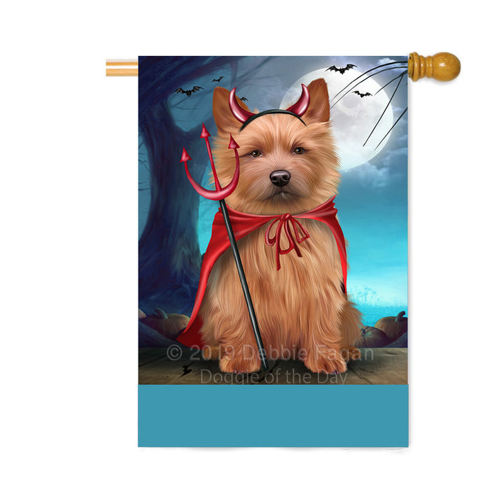 Personalized Happy Halloween Trick or Treat Australian Terrier Dog Devil Custom House Flag FLG64142