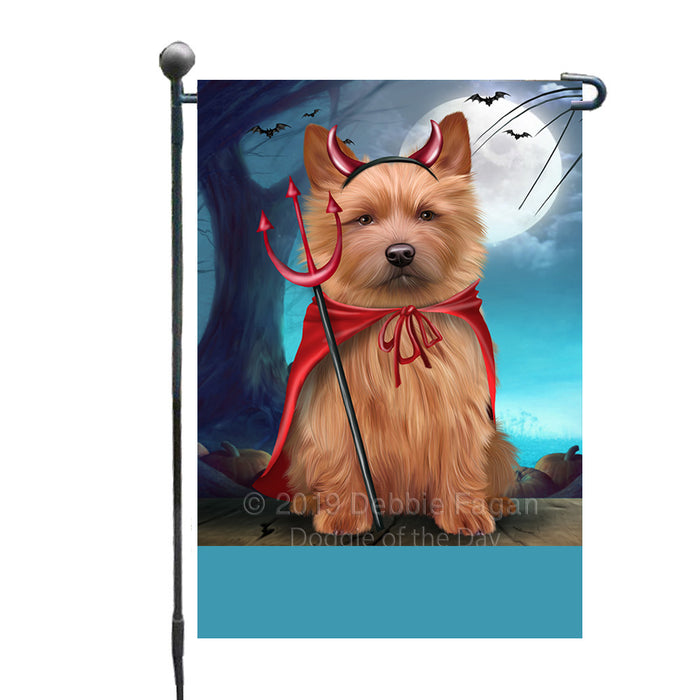 Personalized Happy Halloween Trick or Treat Australian Terrier Dog Devil Custom Garden Flag GFLG64451