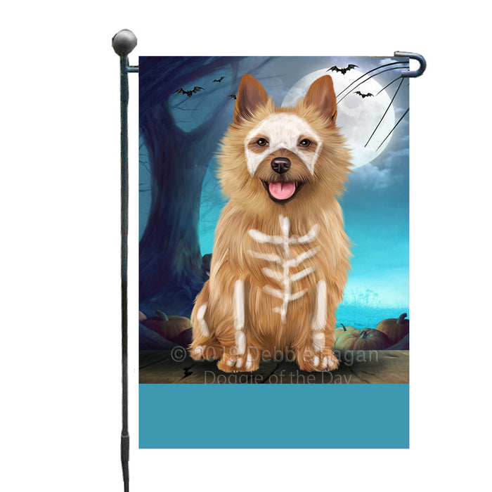 Personalized Happy Halloween Trick or Treat Australian Terrier Dog Skeleton Custom Garden Flag GFLG64506