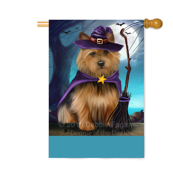 Personalized Happy Halloween Trick or Treat Australian Terrier Dog Witch Custom House Flag FLG64252