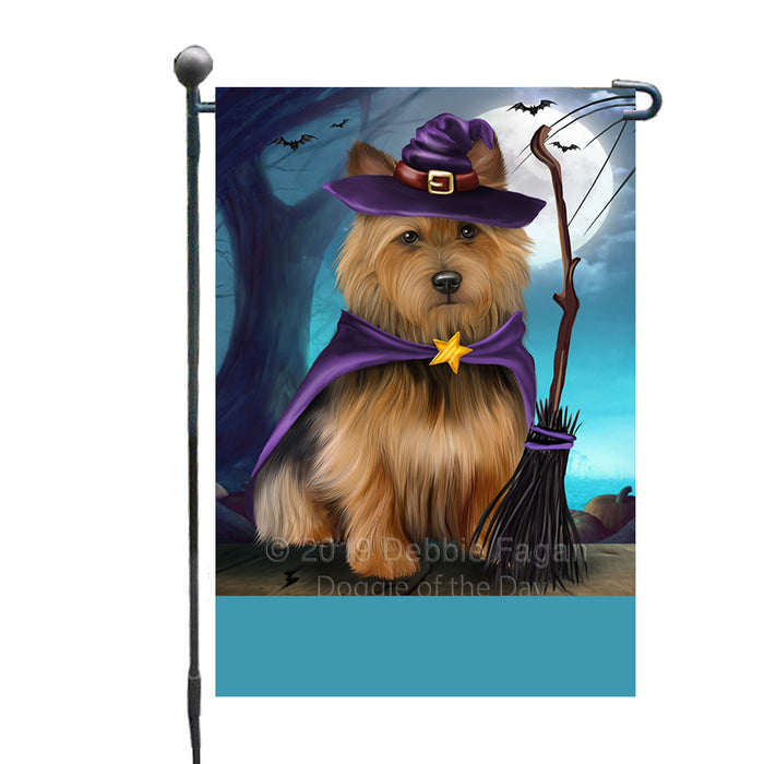 Personalized Happy Halloween Trick or Treat Australian Terrier Dog Witch Custom Garden Flag GFLG64561