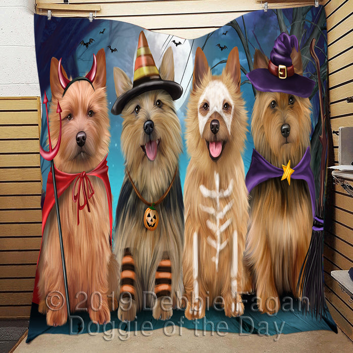 Happy Halloween Trick or Treat Australian Terrier Dogs Lightweight Soft Bedspread Coverlet Bedding Quilt QUILT60186