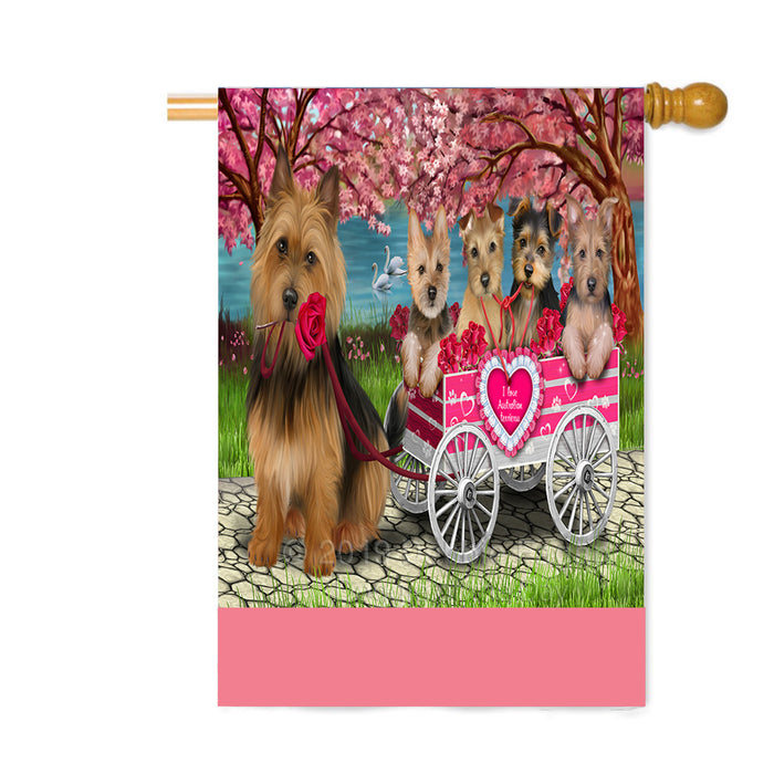Personalized I Love Australian Terrier Dogs in a Cart Custom House Flag FLG-DOTD-A62182