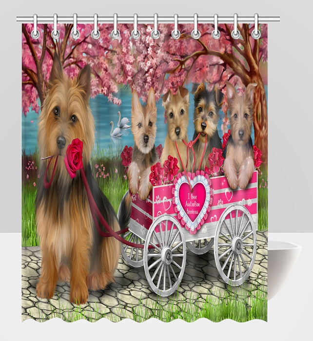 I Love Australian Terrier Dogs in a Cart Shower Curtain