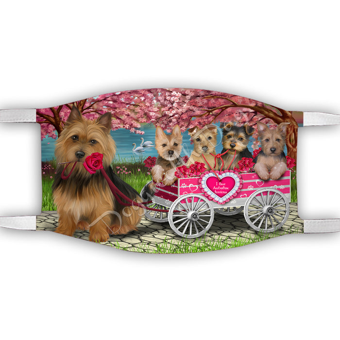 I Love Australian Terrier Dogs in a Cart Face Mask FM48114