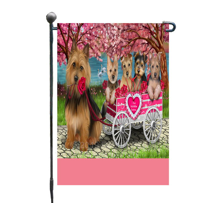 Personalized I Love Australian Terrier Dogs in a Cart Custom Garden Flags GFLG-DOTD-A62126
