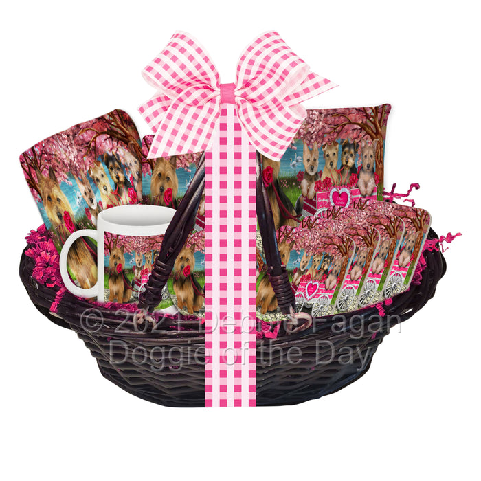 Mother's Day Gift Basket Australian Terrier Dogs Blanket, Pillow, Coasters, Magnet, Coffee Mug and Ornament