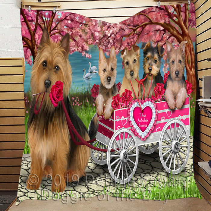 I Love Australian Terrier Dogs in a Cart Quilt
