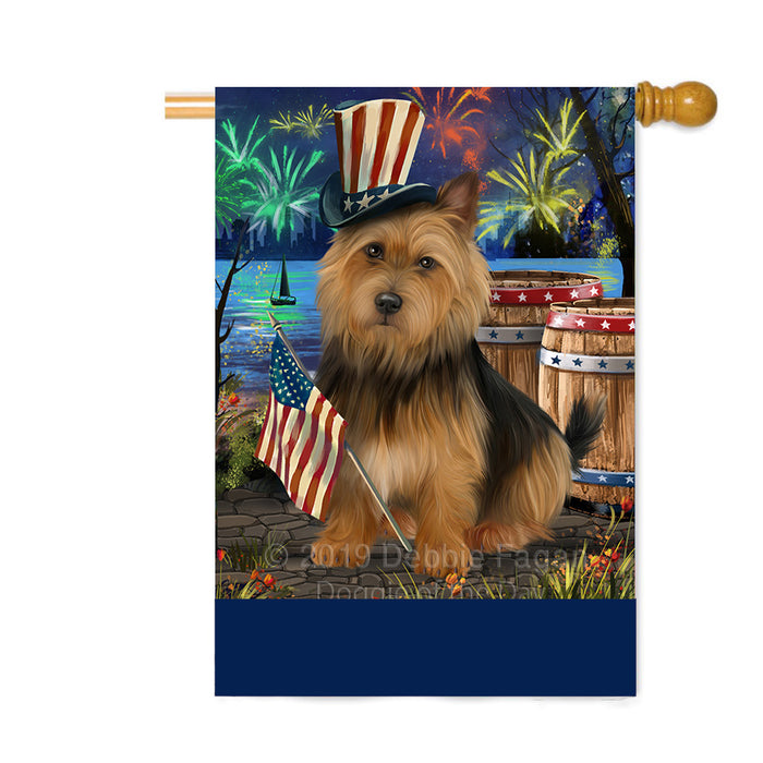 Personalized 4th of July Firework Australian Terrier Dog Custom House Flag FLG-DOTD-A57814