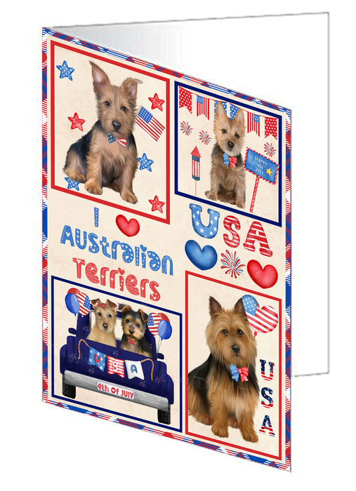 4th of July Independence Day I Love USA Australian Terrier Dogs Handmade Artwork Assorted Pets Greeting Cards and Note Cards with Envelopes for All Occasions and Holiday Seasons