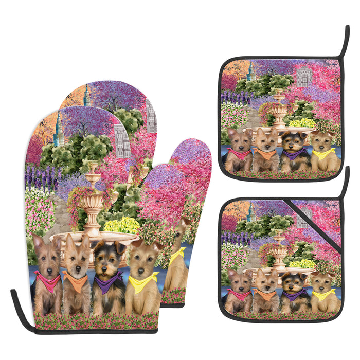 Australian Terrier Oven Mitts and Pot Holder Set, Explore a Variety of Personalized Designs, Custom, Kitchen Gloves for Cooking with Potholders, Pet and Dog Gift Lovers